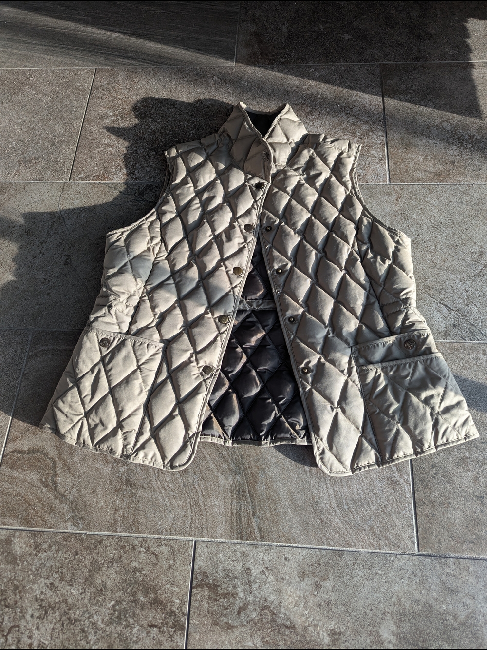 Eddie Bauer Quilted Beige Diamond-Pattern Vest